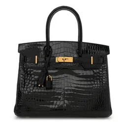 Birkin Black Shiny Porosus Crocodile 30