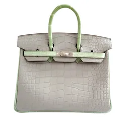 Birkin Gris Perle And Vert D'eau Matte Alligator Hss 25